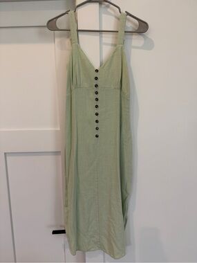 Lost + Wander Sage Green Button-Front Midi Dress